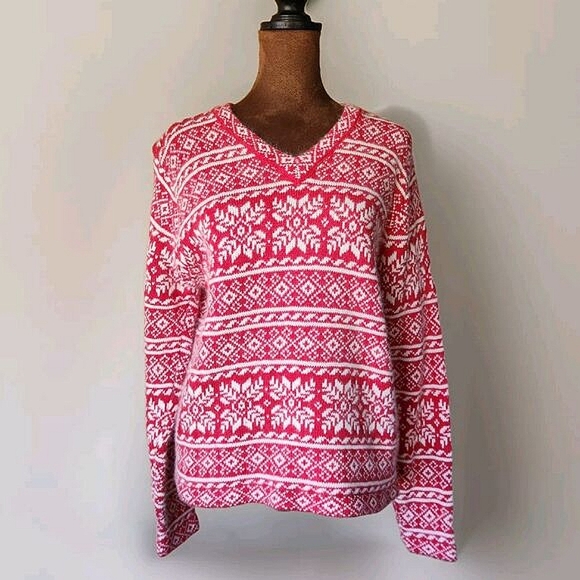 Sweaters - Vintage Paul Harris Design Sweater Size M Womens Red Fair Isle Wool Angora Blend